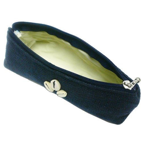 Cosmetic Bag Rectangular Tube Jute Burlap Fabric with Seashell Applique #51112B