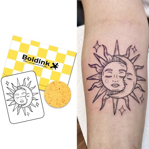 Boldink Semi-permanent tattoos, realistic fake tattoos, last 7-15 days, waterproof non-reflective temporary tattoo stickers, cruelty-free, uniquely designed exquisite packaging（Sun and Moon 3）