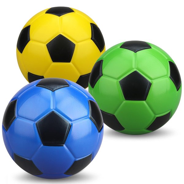 5" Foam Mini Soccer Balls for Kids Adults, Soft Squishy Slow Rising Soccer Goal Toys for Goal Sets, 3PCS Sensory Stress Ball for Office, Swimming Pool Beach Balls, Indoor Outdoor Sport Gift (Rainbow)