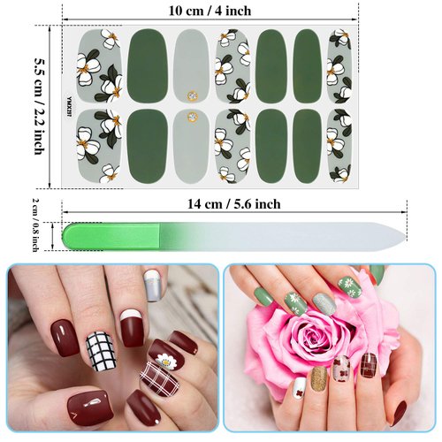 224 Pieces 16 Sheets Full Nail Wraps Nail Polish Stripes Nail Design Polish Stickers Self-Adhesive Nail Design Decals with Nail File Manicure Kit for Women Girls DIY Nail Design (Fresh Floral Series)