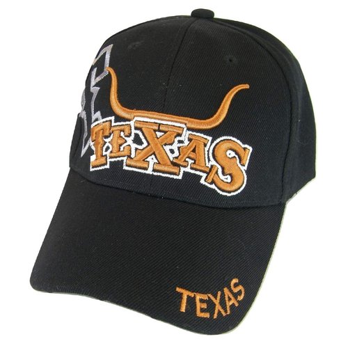 Texas Longhorn & State Flag Adjustable Baseball Cap (Black)