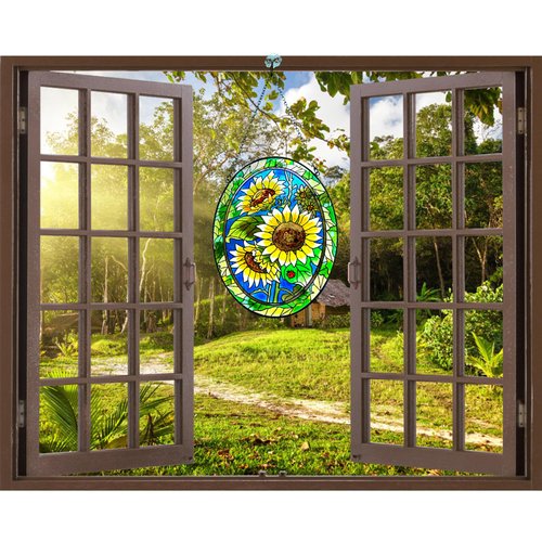 DiuDiuLYU Sunflower Stained Glass Window Hanging Home Decor Suncatchers Indoor Window Gift for Mom Women Flower Lovers
