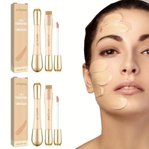 Double Head Concealer, Anti-wrinkle Concealer, Liquid Concealer with Brush, Double Built-in Head Concealer, Long-lasting Makeup Holding, Invisible Pore Concealer, Create A Natural Appearance (2Pcs)
