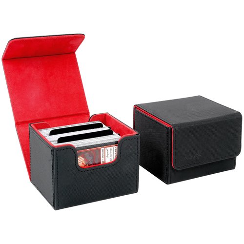 ProCase Card Deck Box for Trading Cards 2 Pack 320+, Leather Magnetic Closure Commander Card Storage Case with 4 Dividers for SleevedCards, Fit MTG, YuGiOh, Sport Cards -Black
