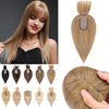S-noilite 150% Density Human Hair Toppers with Bangs Silk Base Clip in Hair Topper For Women with Thinning Hair Cover Gray Hair Clip on Top Hairpieces For Short Hair 6 Inch 27g #27 Dark Blonde
