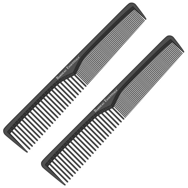 Styling Comb (2 Pack) | Professional 7 Inch Black Carbon Fiber Anti Static Chemical And Heat Resistant Comb For All Hair Types | Fine and Wide Tooth Comb For Men and Women | By Bardeau Essentials