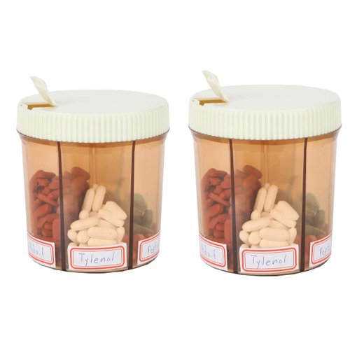 Trenton Gifts 6-Compartment Pill Box for Supplements, Medicine Organizer for Men and Women. 2 Pack. 4" H X 4" Diam. Self Adhesive Labels
