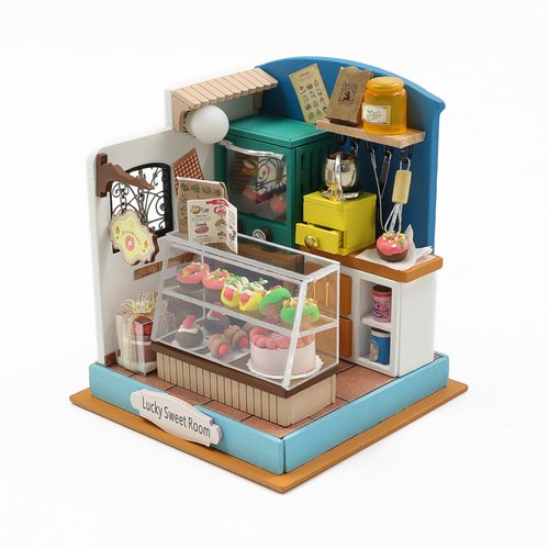 Kisoy Miniature DIY House Kit, Wooden DIY Dollhouse with Furniture for Teens and Adult, Handmade Dollhouse Toy with Furniture and Light for Birthday/Christmas Day(Lucky Sweet Room)