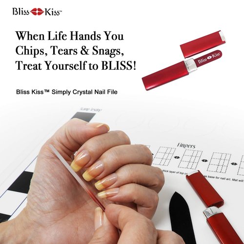 Bliss Kiss Simply Crystal Nail File (Small) - Czech Glass - with case and sleeve | Small Nail File
