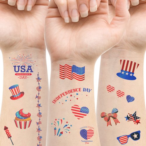 20 Sheets Fourth of July Temporary Tattoos for Kids Adults Patriotic Temporary Tattoos stickers Red White Blue 4th of July tattoos for Independence Day Memorial Day Labor Day