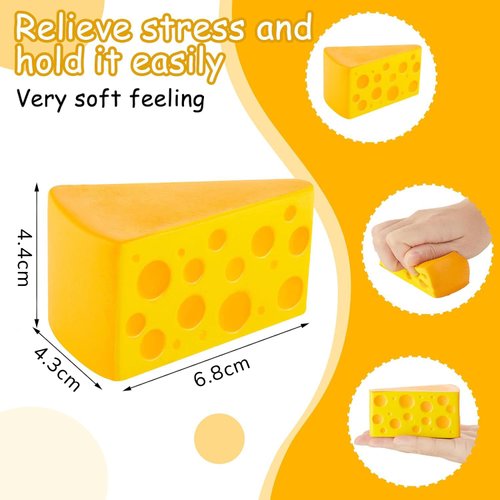 Chivao 4 Pcs Cheese Stress Toy Yellow Fake Cheese Anxiety Relieve Cheese Toy Release Stress Block of Cheese Toy Elastic Foam Cheese Block Gifts for Christmas