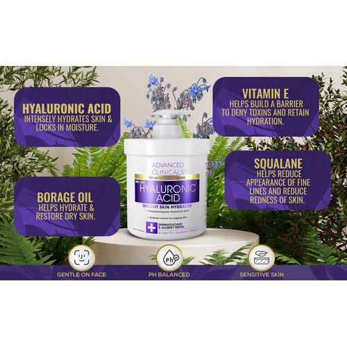Advanced Clinicals Hyaluronic Acid Moisturizer Body Cream + Hyaluronic Acid Serum Skin Care Product 2pc Bundle, Face Serum & Body Lotion Targets Wrinkles, Dark Spots, Fine Lines, & Dry Skin, 2pc Set