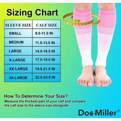 Doc Miller Calf Compression Sleeve Men and Women 20-30 mmHg, Shin Splint Compression Sleeve for Varicose Veins and Maternity 1 Pair ( Pink Pink White, Small)
