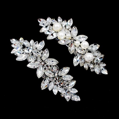 Fireach Rhinestone and Pearl Hair Barrettes, Thin and Thick Hair Clips, Vintage Wedding Hair Jewelry Accessories for Women or Girls