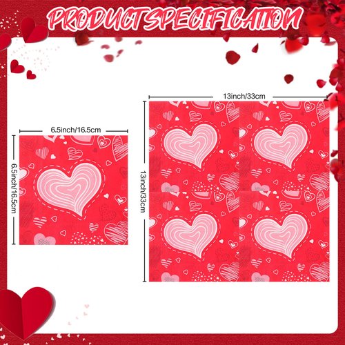 Geyoga 100 Pcs Heart Cocktail Napkins for Wedding 6.5 x 6.5 Inch 3 Ply Disposable Love Paper Napkins for Birthday Bridal Shower Valentine Wedding Reception Beverage Bar Anniversary Romantic Party