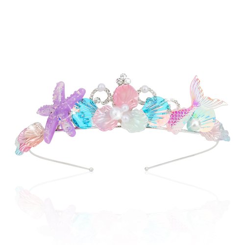 GAFATORY Mermaid Tiara for Women Adult Crown Fishtail Tiaras Starfish Pearl Tiara Ocean Theme Halloween Custome Pink Purple Crown for Mermaid Party Decorations