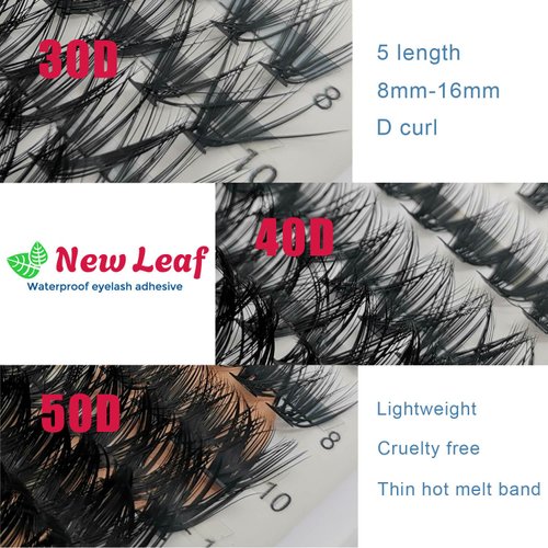 Lash Extensions 30D 40D 50D Mix 320 PCS Natural Beautiful Black Soft Handmade Consistent New Leaf DIY Cluster Lashes with Super Thin Band Volume