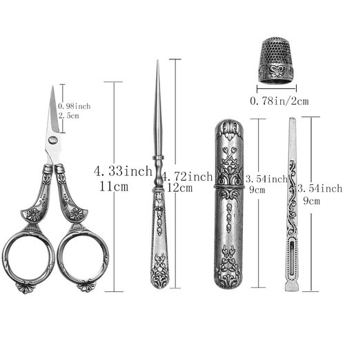 BUTUZE Embroidery Scissors Kit, European Antique Vintage Sewing Kit, Complete Vintage Sewing Tools with Embroidery Scissors, Original Case, Sewing Needle Case, Awl for Sewing, Craft, Needlework