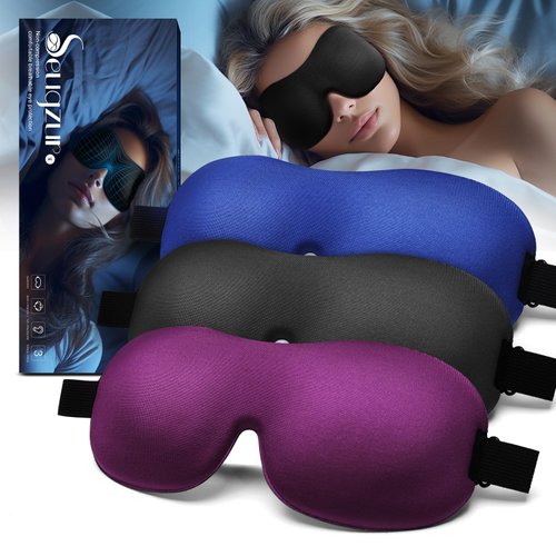 Seugzur Sleep-Eye-Mask-for-Side-Sleepers: Light Blocking Eye Mask for Sleeping 3D Blackout Eye Cover Women Men, Travel Blindfold (blackbluepurple)