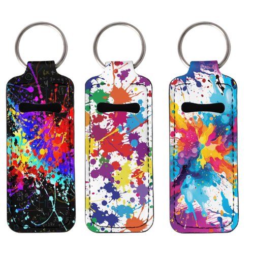 GLUDEAR Womens 3Pcs Lipstick Balm Holder Chapstick Holders 3D Print Keychain Holder Tube Holde Lipstick Tracker,Splash Oil Paint