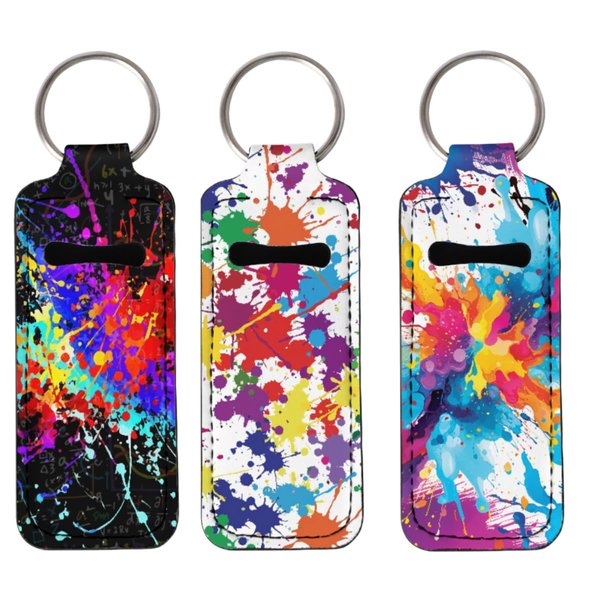 GLUDEAR Womens 3Pcs Lipstick Balm Holder Chapstick Holders 3D Print Keychain Holder Tube Holde Lipstick Tracker,Splash Oil Paint