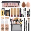 All in One Makeup Kit for Women,Includes Naked Eyeshadow,Liquid Foundation,Lipstick Set,Mascara,Makeup Brush,Makeup Sponge,Eyebrow Powder,Eyebrow Soap,Eyeliner Stamp,Primer,Contour Stick,Makeup Bag