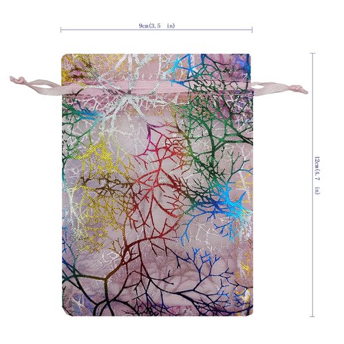 Ankirol 100pcs Sheer Organza Favor Bags For Wedding Baby Shower Rattan Print Gift Bags Samples Display Drawstring Pouches (3x4 inch, coral pink)