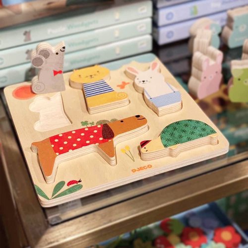 DJECO Woodypets Wooden Puzzle - Adorable Animal Puzzle Game for Kids - Fun & Engaging Activity for Friends & Family, Educational Toys for Children 12+ Months Girls & Boys