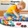 Magnetic Wooden Train Set for Toddlers 2-4, Snap Matching Dinosaur Train for 4 3 2 Year Old Boy Birthday Gifts, Dinosaur Toys for Kids 3-5, Toddler Girls Montessori Toys Preschool Learning Activities