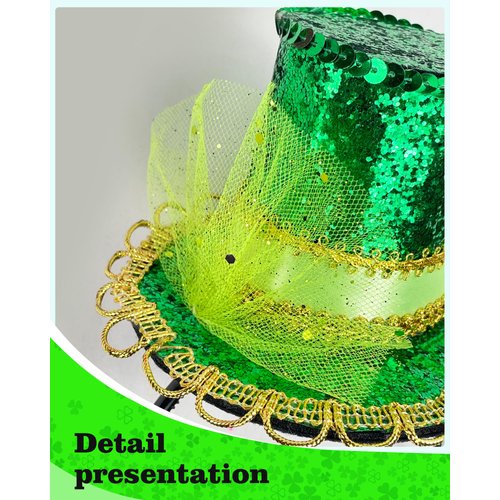 Dkomekii Green Mini Top Hat Headband St Patricks Day Irish Tiny Leprechaun Hat on Headband Fasciantor for Women Tea Party