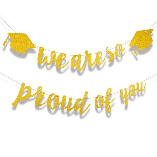 LUTER Gold Glitter Banner Kit, We Are So Proud of You Banner with Graduation Cap Garland Gold Let...
