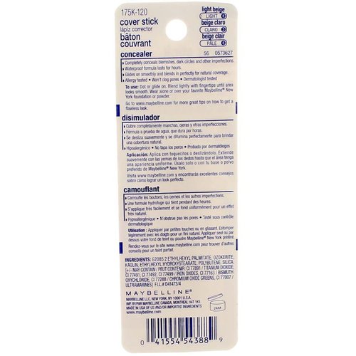 Maybelline Cover Stick Concealer, Light Beige [120], 0.16 oz (Pack of 3)