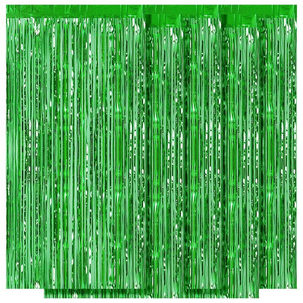 5 Pack Green Fringe Backdrop 3.2ft x 8.2ft Foil Curtain Tinsel Foil Fringe Curtains Backdrop Tinsel Backdrop Streamers for Birthday Curtain Party Decoration Wedding Christmas Decoration (Green)
