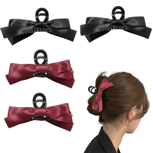Doromy 4Pcs Big Bow Hair Claw Clips for Women Auzky Hair Bow Claw Clip Black Red Nonslip Big Bows...