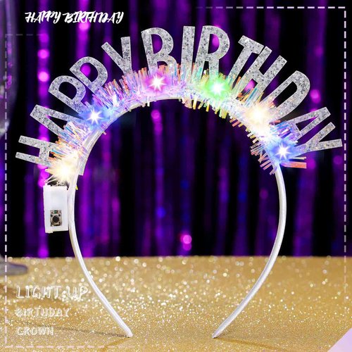 Acenail Light Up Happy Birthday Headband LED Birthday Crown Glowing Birthday Hair Hoop Birthday Party Props Decorations Birthday Gifts Birthday Hair Accessories for Adult Kids (B)