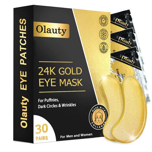 24k Gold Under Eye Patches (30 Pairs), Eye Mask Skincare Effectively Moisturizing Nourishes, Gel Crystal Collagen Eye Patches for Puffy Eyes & Dark Circles, Reducing Fine Lines, Travel Eye Masks