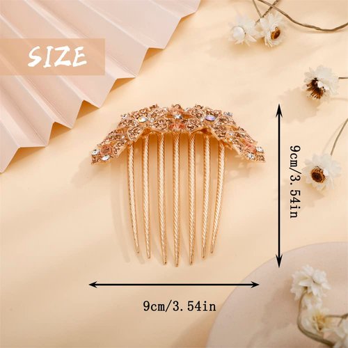 Aimimier Flower Crystal Hair Comb Decorative Rhinestone Gem Side Combs Long Teeth Hair Pins Updo Hair Accessories for Bride and Bridesmaid(Champagne)