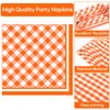 QOUBAI Gingham Oval Paper Plates 11inch Orange and White Checkered Plates and Napkins, Dish Tray for Fall Party Thanksgiving Party Supplies BBQ Picnic Carnival Baby Shower Birthday Tableware, 25 Guest