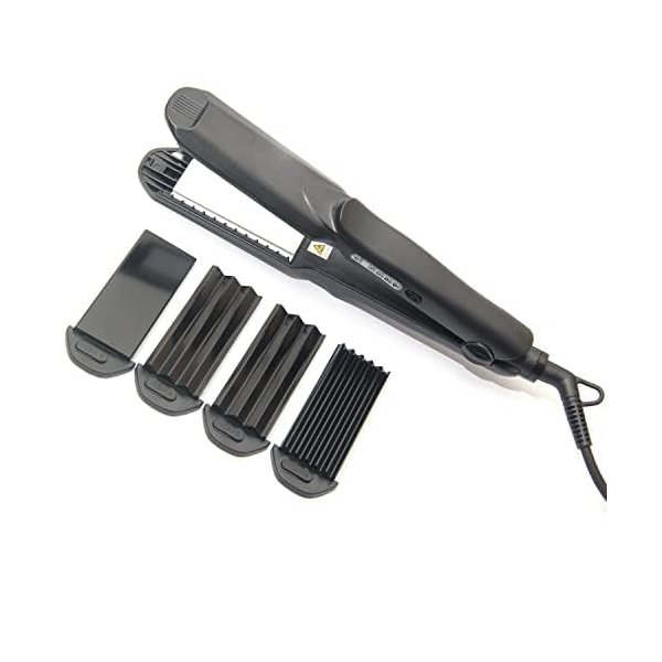 STFEAGYZ Hair Crimper Crimping Irons Hair Straightener Flat Iron with 4 Interchangeable Tourmaline Ceramic Plate Adjustable Temperature for All Hair Type