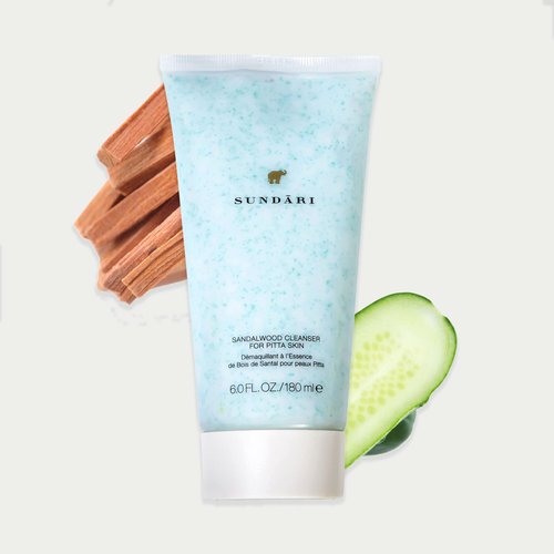 SUNDARI Sandalwood Cleanser - 6.0 Fl Oz, Ayurvedic Face Wash with Jojoba Beads, Removes Impurities & Exfoliates, For Normal-Combination Skin