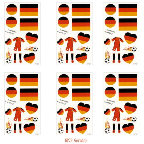 Germany Flag Temporary Face Tattoos Stickers for Adults And Kids, 6 Sheets 2024 European Cup Football National Flag Removable Tattoos, World Cup Temporary Tattoos Stickers for Football Games Party