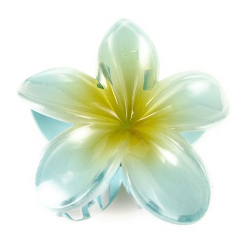 Blue hawaiian flower hair clip claw butterfly clamp floral plumeria 3" wide