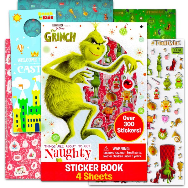 Grinch Sticker Book for Kids - Bundle with 300+ How The Grinch Stole Christmas Stickers with Puffy Stickers, More | Grinch Stickers for Ornaments, Crafts