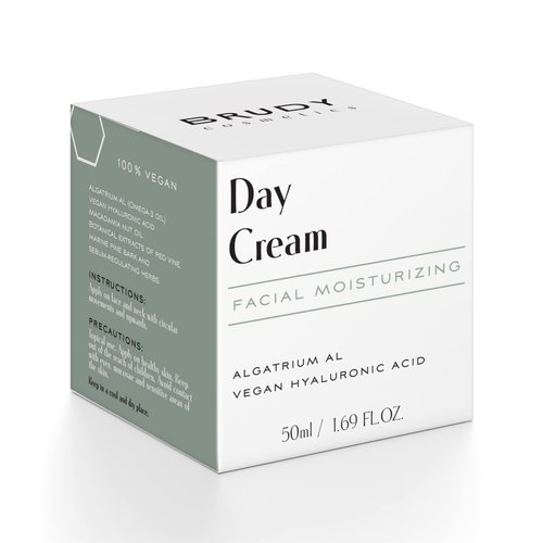 Brudy COSMETICS - Moisturising Face Cream with Hyaluronic Acid and DHA. Anti-Wrinkle Day Cream, Combats Skin Blemishes and Ageing. Natural, Vegan and Cruelty Free Cosmetics. 50 ml