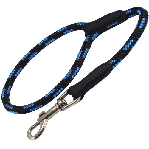 Dogs My Love 18-inch Rope Dog Leash Short (Blue/Black, Medium 7/16" (10mm) diam)