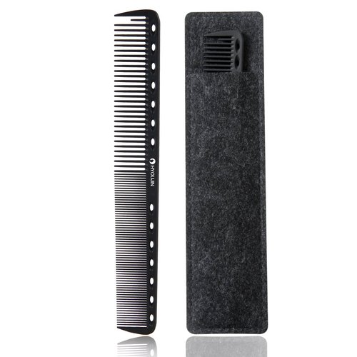 HYOUJIN 605 Black Carbon Fine Cutting Comb 230℃ Heat Resistant Hairdressing Comb Master Barber Comb with fine tooth-14 holes for cutting and hairstyling