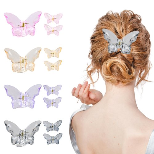 12 Pcs Colorful Clear Butterfly Hair Clips RENUIS Acrylic Hair Claw Clips for Thick,Thin and Medium Hair Stylish and Non-Slip Big Butterfly Jaw Clips Purple Hair Accessories for Girls and Women