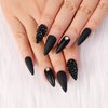 Artquee 24pcs Press on Nails Black Medium Long Almond Stiletto Matte Mixed Glossy Fake Nails False Tips Manicure for Women Including 2pcs 3D Rhinestones Nails and 2pcs Gold Nail Studs