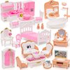 HAPGFS Doll House Mini Furniture 45 Pcs Dollhouse Furniture Set Accessories Pretend Play Bedroom Living Room Bathroom Kitchen for Kids Birthday and Christmas Mixed Color