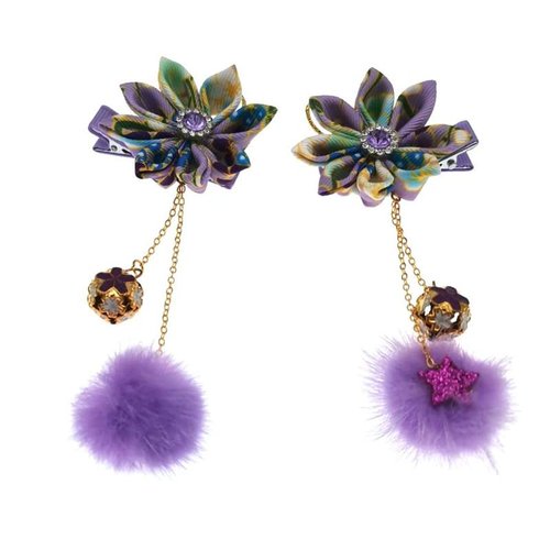 1pair Classical Hair Clips Floral Pompom Tassel Hair Clip Vintage Hair Pin Hanfu Hair Barrette Hair Accessories for Women Girls Ladies (Purple)